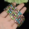 Bedelarmbanden 5 stuks goud 5 mm kleurrijke grote strass armband roze groen rood stretch dames bruiloft mode-sieraden feestgeschenken