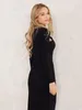 Casual Dresses Autumn Women Sexy Elegant Midi Dress Solid Color Ribbed Long Sleeve High Neck Cut Out Bodycon Pencil Streetwear
