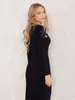 Vestidos casuais outono mulheres sexy elegante midi vestido cor sólida com nervuras manga longa alta pescoço corte bodycon lápis streetwear