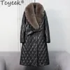 Frauen Leder Winter Natürliche Pelz Kragen Mantel Mid-lange Dünne Schaffell Mäntel Frauen Kleidung Echte Unten Jacke Dame veste Femme