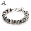 KALEN Punk crâne bracelet à breloques hommes en acier inoxydable 8mm perles de pierre naturelle perles Brecelets mâle gothique bijoux 210323316R