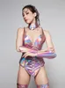 Stage Wear Pink Laser Bodysuit Dancewear Female Nightclub Gogo Dancer Outfit Dj Party Rave Clothes Jazz Dancing Costume VDB4428