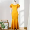 Платье Русалки больших размеров 5XL 4XL для женщин, длинное, тонкое, желтое, с высокой талией, с бисером, с короткими рукавами, для дня рождения, свидания, модное платье 2300S
