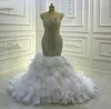 Luxur Crystal Mermaid Arabic Dubai Wedding Dresses 2024 Beading Ruffles Court Train Brudklänningar Lace Up Back Robe de Mariee Vestidos de Novia