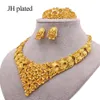 Boucles d'oreilles Collier Ensembles de Bijoux Dubaï 24k Couleur Or Mariage Africain Cadeaux De Mariée Pour Les Femmes Bracelet Bague Ensemble Bijoux Collares269y