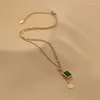 Chains 2023 Fashion Jewelry Stainless Steel Necklace For Women Square Green Zircon Pendant Pull Adjustable Choker Femme