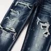 Jeans da uomo Fori da uomo Patchwork Denim Streetwear Pantaloni elasticizzati blu scuro Pantaloni skinny affusolati dipinti