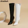 Womens Fashion Sexy Pointed Thin Heel Knee High Long Boots Spring Autumn Panel Side Zipper Designer 230922