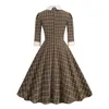캐주얼 드레스 Sishion 3/4 슬리브 1950 Hepburn 스타일 레트로 VD4296 여성 가을 ​​커피 블랙 격자 무늬 드레스