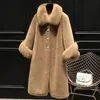 Womens Bont Faux Herfst Luxe nep Kraag Vrouwen Jas Imitatie Wollen Jassen Lange Warme Schapen Shearling Winterjas 231023