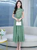 Podstawowe sukienki swobodne 2023 Summer Women Midi Green Floral Sukienka Chifon Bodycon Evening Korean Fashion Elegancka Long Beach Party Nowa w YQ231025