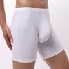 Cuecas alongar boxers homens roupa interior sem costura gelo seda mens u convexo bolsa boxer shorts masculino meados de cintura calcinha longa perna