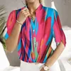 Damesblouses Dames zomeroverhemd Bloemenprint Casual Lange mouw Botton V-hals Tops Retro etnische stijl Slanke damesblouse Camisas de Mujer