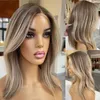 Brown Highlight Wig Human Hair 360 Lace Frontal Wig Short Wavy HD Lace Wig Ash Blonde Lace Front Synthetic Wigs For WomenYKME YKME