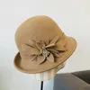 Berets Women Wool Cloche Bucket Hat Warm Ladies Winter Cap Dress Wedding 1920s Vintage Bowler Fascinator Chapeu