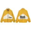 Mens Hoodies Rhude Hoodie Letter Tidy Rhude Color Block Hip-Hop Stand Collar Jacket Letter Printing Cardigan dragkedja Pappa Mens och kvinnors kontrast Windbreaker