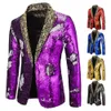 Blazer Shiny Sequin Shawl Collar Wedding Groom Singer Prom Glitter Suit Jacket DJ Club Stage Men
