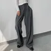 Pantalon femme bureau gris plissé Long élégant taille haute jambe large femmes Vintage solide sergé pantalon ample femme 2023 automne