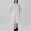 Robes décontractées Femmes Blanc Bleu Chemise Robe Simple Boutonnage Simple Printemps Eté 2023 Dames À Manches Longues Col Rabattu Robes Courtes