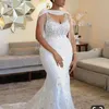 2024 Nya sjöjungfru White/Ivory Wedding Dresses Elegant V-hals Brudklänning Sweep Train Vestido de Novia Plus African Wedding Clows