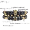 Braccialetti con ciondoli 3 pezzi Set perline di pietra naturale di lusso corona CZ palla intrecciata intrecciata braccialetti da uomo per gioielli2452