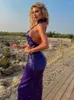 Casual Dresses Summer Fashion Women Sexy Halter Backless Sparkly Sequins Purple Midi Bodycon Bandage Dress Elegant Evening Club Party