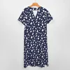 Casual Dresses Dalmatian Print Dress Blue And White Elegant Maxi Streetwear Bohemia Long Female V Neck Design Oversized Vestidos