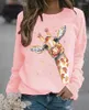 Felpe con cappuccio da donna Autunno/inverno Casual Girocollo Natale Giraffa Stampa Felpa con cappuccio Felpa Kawaii Abbigliamento Streetwear Donna Harajuku Tee