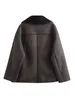 Женское кожаное зимнее пальто ZR для женщин, толстая куртка из искусственного меха из овчины с лацканами на молнии, женская теплая мотоциклетная куртка