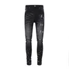 Jeans lila jeans designer jeans för mens pant staplade jeans broderi nödlippad rippad cyklist smal rak europeisk jean hombre män byxor byxor