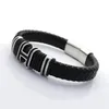 12MM Wide Braided Retro Genuine Leather Bracelet For Men Stainless steel H Bead Bracelets with Magnet Clasp190I