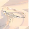 Bangle Nieuwe Trendy Sier Kleur Veer Armband Sieraden Groothandel Vierkant Kruis Hart Eenvoudige Mode Vrouwen Armbanden Verjaardagscadeau Dr Dhg Otweo