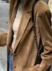 Femmes costumes Blazers bureau dame Blazer manteau automne mode marron simple boutonnage daim femme vestes à manches longues col rabattu vêtements d'extérieur 231025