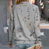 Blusas femininas senhoras casual topo floral impressão gola botão decoração manga longa macio solto blusa moletom para a primavera