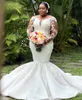 2023 Okt Arabisch Aso Ebi Plus Size Luxuriöse Spitze Meerjungfrau Hochzeitskleid Perlen Elfenbein Brautkleider Kleider ZJ024