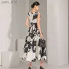 Basic Casual Dresses New Summer Korean Retro Sleeveless Printing Vestidos Fashion Slim Big Swing O-Neck Long Party Dress YQ231025