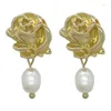 Stud Earrings Metal Rose Freshwater Pearl European And American Style Personality Fashion Ms Travel Wedding Accessories