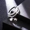 Band Rings Gold Silver Color Ring for Women Classic Justerbar storlek Plus Imitation Pearl CZ Star Pendant Elegant smycken Tillbehör 231025