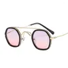 Zonnebril Vrouwen Mode Ronde Zonnebril Dubbele Brug Zonnebril Retro Mannen Hip UV400 Gradiënten Shades Kleine Frame Brillen