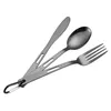 Dinnerware Sets Dinnerware Sets 3Pcs/Set Outdoor Cutlery Set Stainless Steel Tra Lightweight Knife Fork Spoon Travel Cam Picnic Portab Dhqom