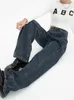 Mulheres jeans azul escuro cintura alta vintage em linha reta baggy denim calças streetwear estilo americano moda perna larga calças 231025