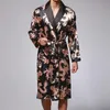 Plus Größe männer Nachtwäsche Bademantel Seide Kimono Langarm Roben Morgenmantel Drucken Satin Pyjamas Männer Nacht Peignoir Homme264O