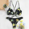 Women's Swimwear Sexy Solid Swimsuit Backless Bandage Women Two Piece Push Up Sets Beachwear Hawaii Split Sports