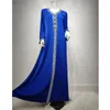 Abbigliamento etnico Dubai Abaya per le donne Mslim Abito Diamanti Nastro Trim Scollo a V Caftano Abito marocchino 2023 Ramadan Femme Abiti da sera turchi