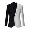 Erkekler siyah beyaz renk eşleşen yeni moda tasarımları düğün damat smokin parti performans ziyafet elbisesi adam ceket ceket