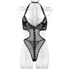 Halter Sheer Sexy Erotische Playsuits Korsett Ärmel Aushöhlen Bodycon Strampler Mesh Porno Backless Frauen Bodys