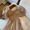 Grundläggande avslappnade klänningar Brown Vintage Dress Zipper Summer 2023 Chocolate Camisole Sexig Skinny Elegant Chic Female A-Line Lady YQ231025
