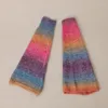 Chaussettes arc-en-ciel pour femmes, mode rétro, couverture en laine japonaise, dégradé d'épices, chauffe-cheville tricoté, couleur ample