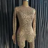 Stage Wear Black Gold Strass Combinaison Femmes Party Jazz Dance Outfit Discothèque Dj Gogo Costumes Performance XS6641