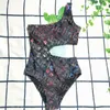 Femmes Sexy creux maillots de bain couleur lettre une pièce Bikini été Pad une épaule natation Biquinies